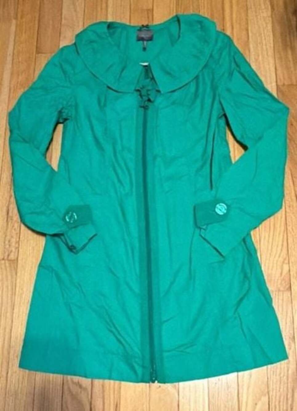 Kristin Davis Women's Kelly Green Lightweight Zip-Front Trench Coat Ruffle Colla